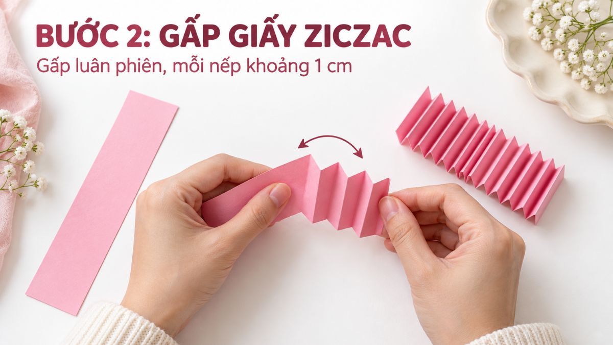 Tiến hành gấp giấy hình ziczac