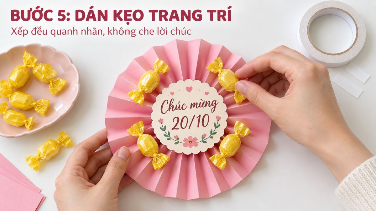Bắt đầu dán kẹo để trang trí
