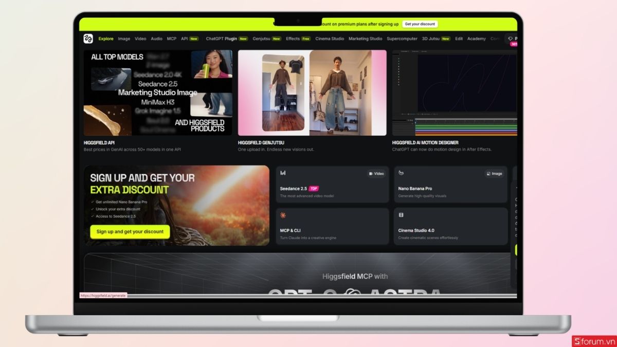 Truy cập trang web Higgsfield 
