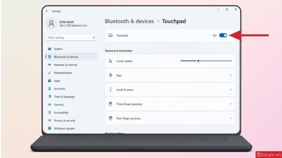 Bật công tắc Touchpad