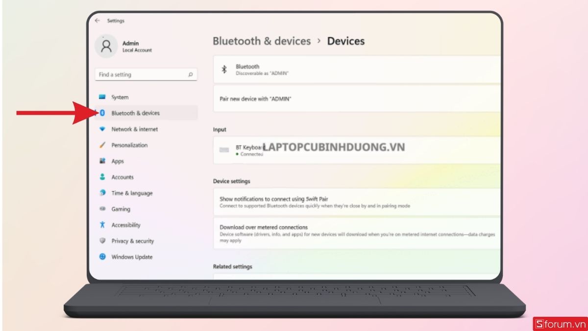 Mở mục Setting trên laptop