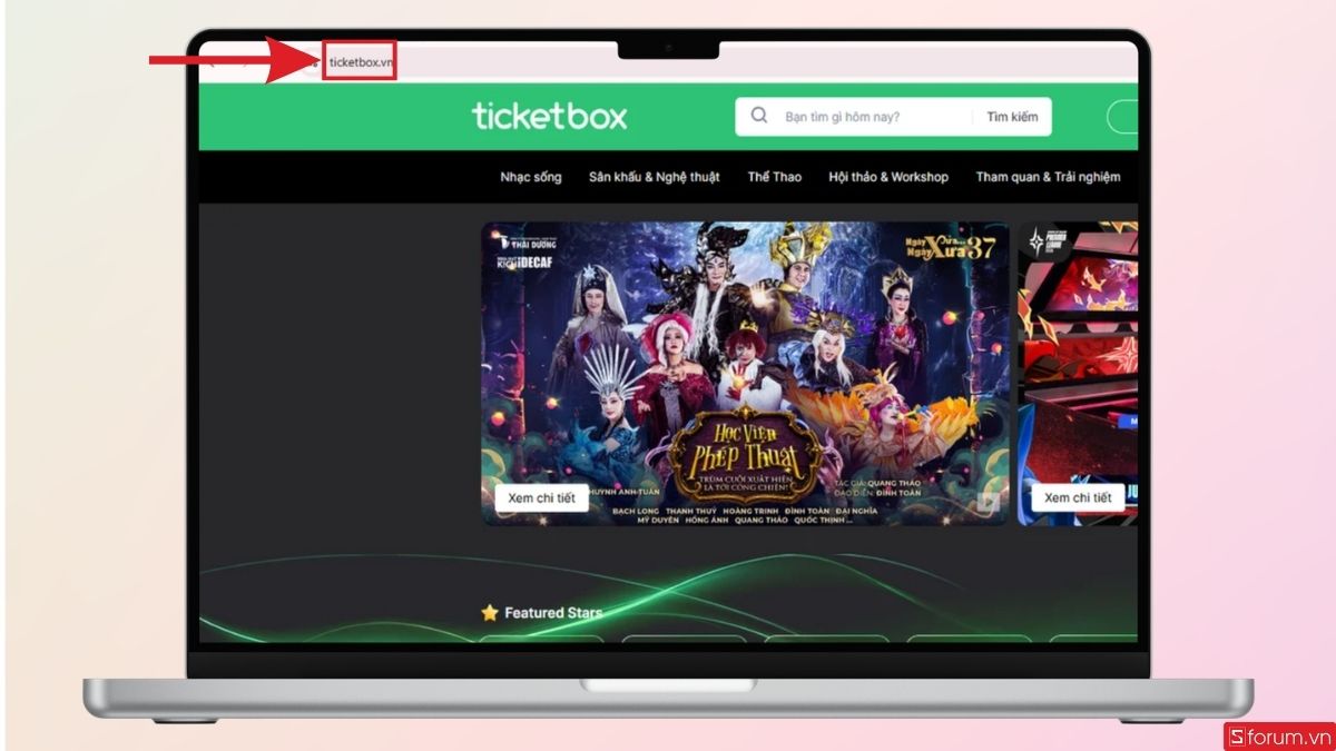 Truy cập vào trang web Ticketbox 