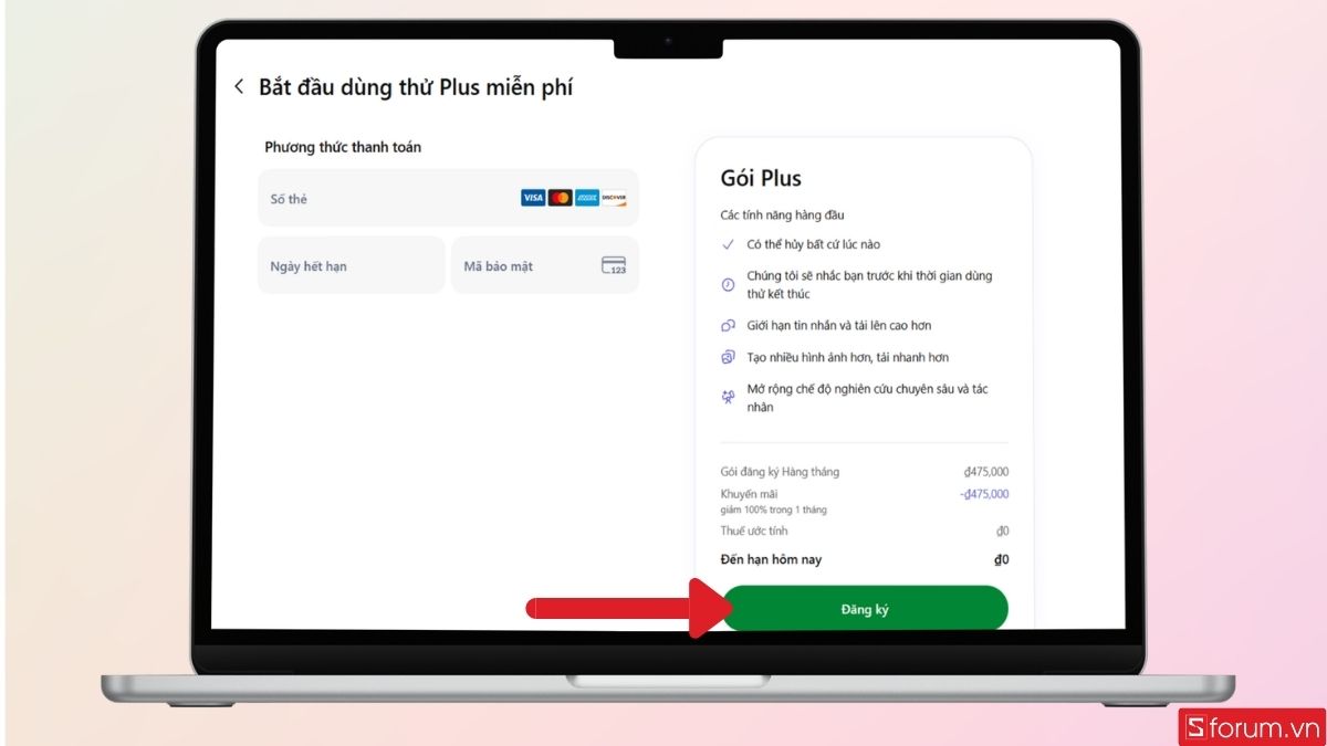 Nhấn Đăng ký để hoàn tất