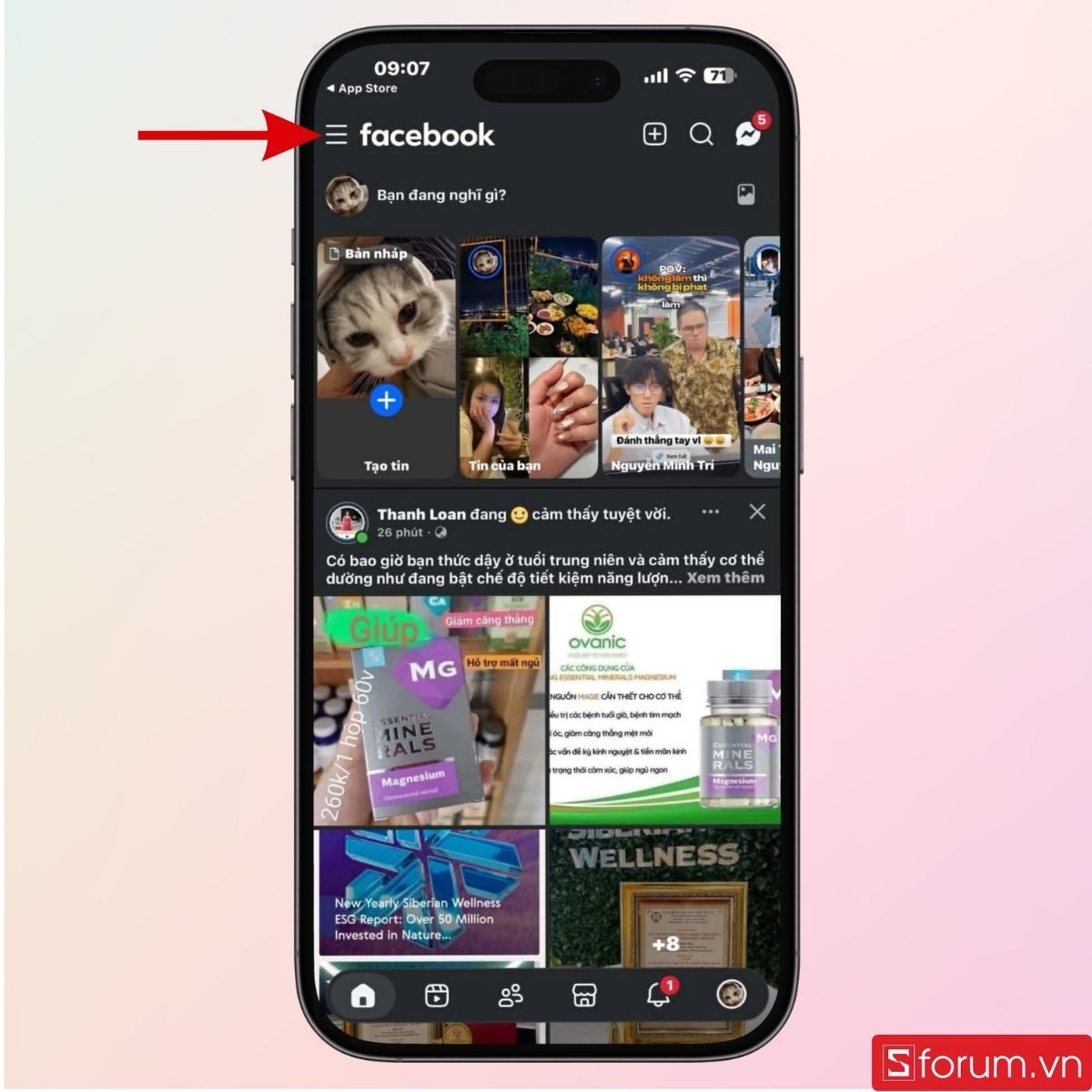 Nhấn vào biểu tượng dấu ba gạch như hình