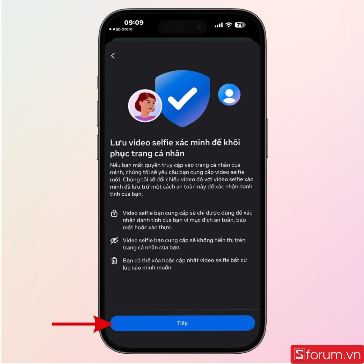 Nhấn tiếp để bắt đầu xác minh