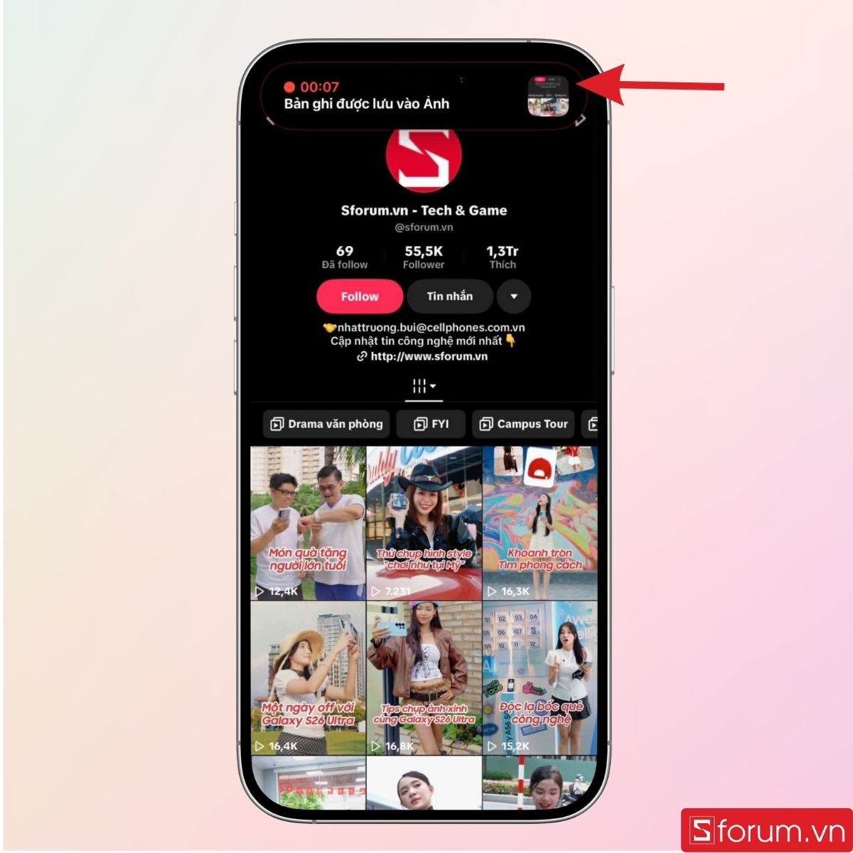 Video quay màn hình sẽ được lưu vào Thư viện ảnh