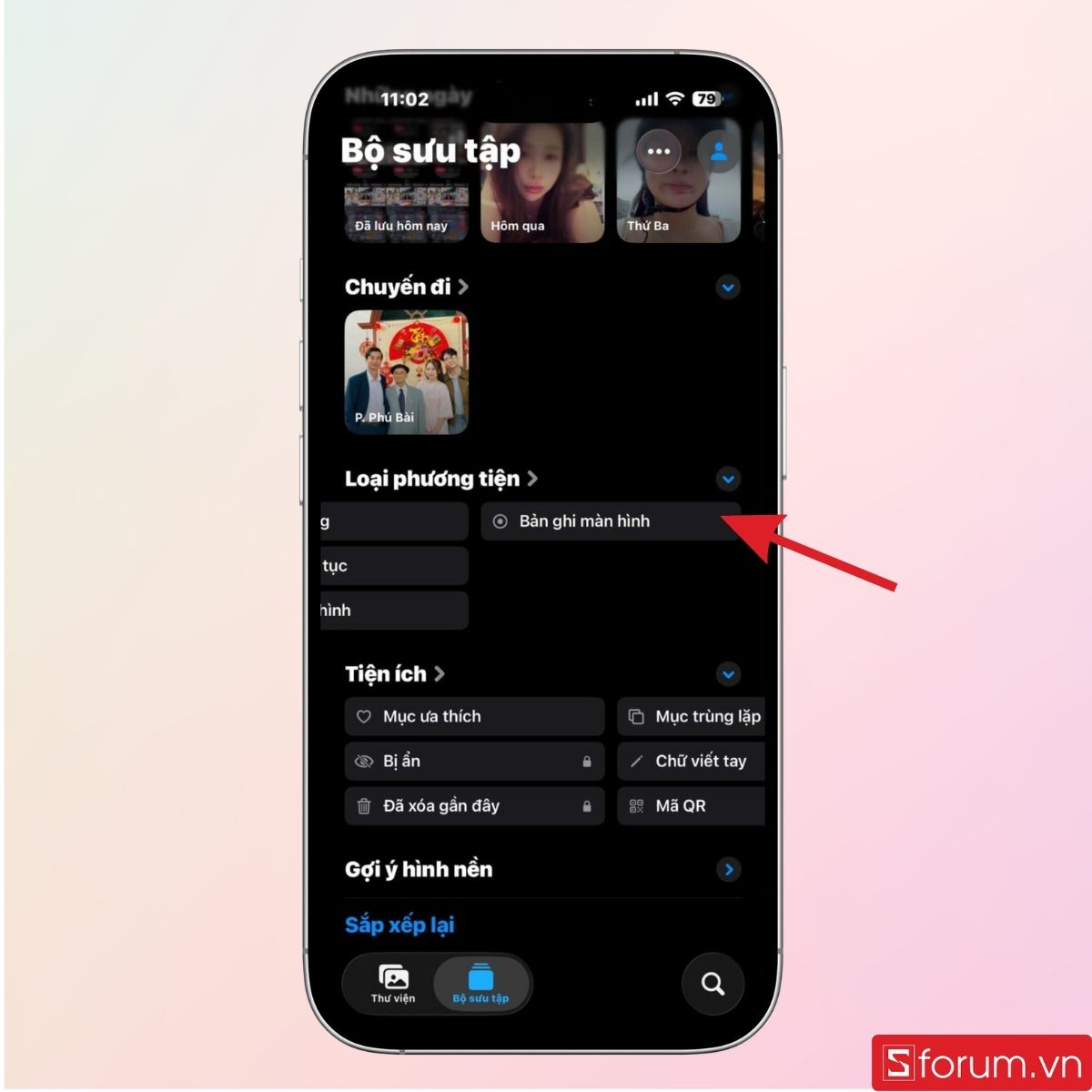 Xem video quay màn hình trong mục Bản ghi màn hình