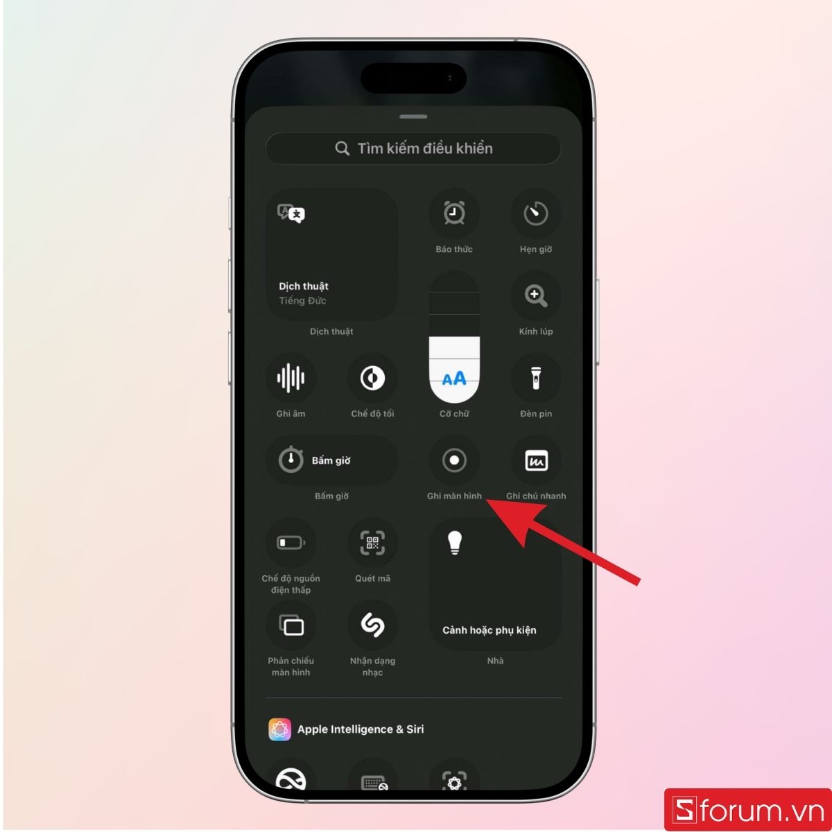 Thêm mục Ghi màn hình