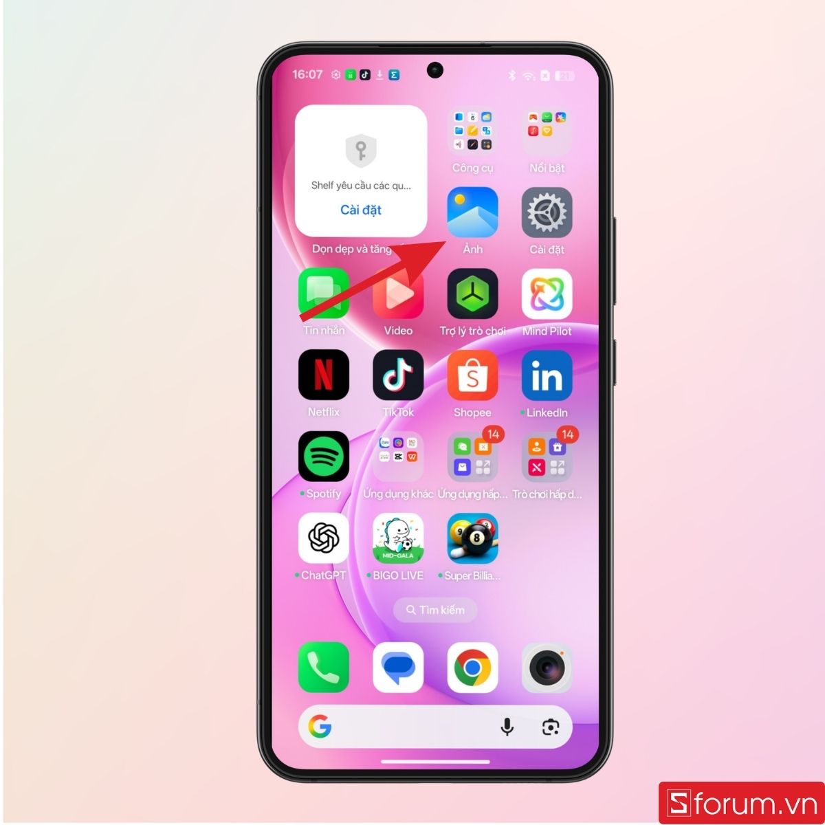 Mở mục Ảnh trên giao diện chính của điện thoại OPPO
