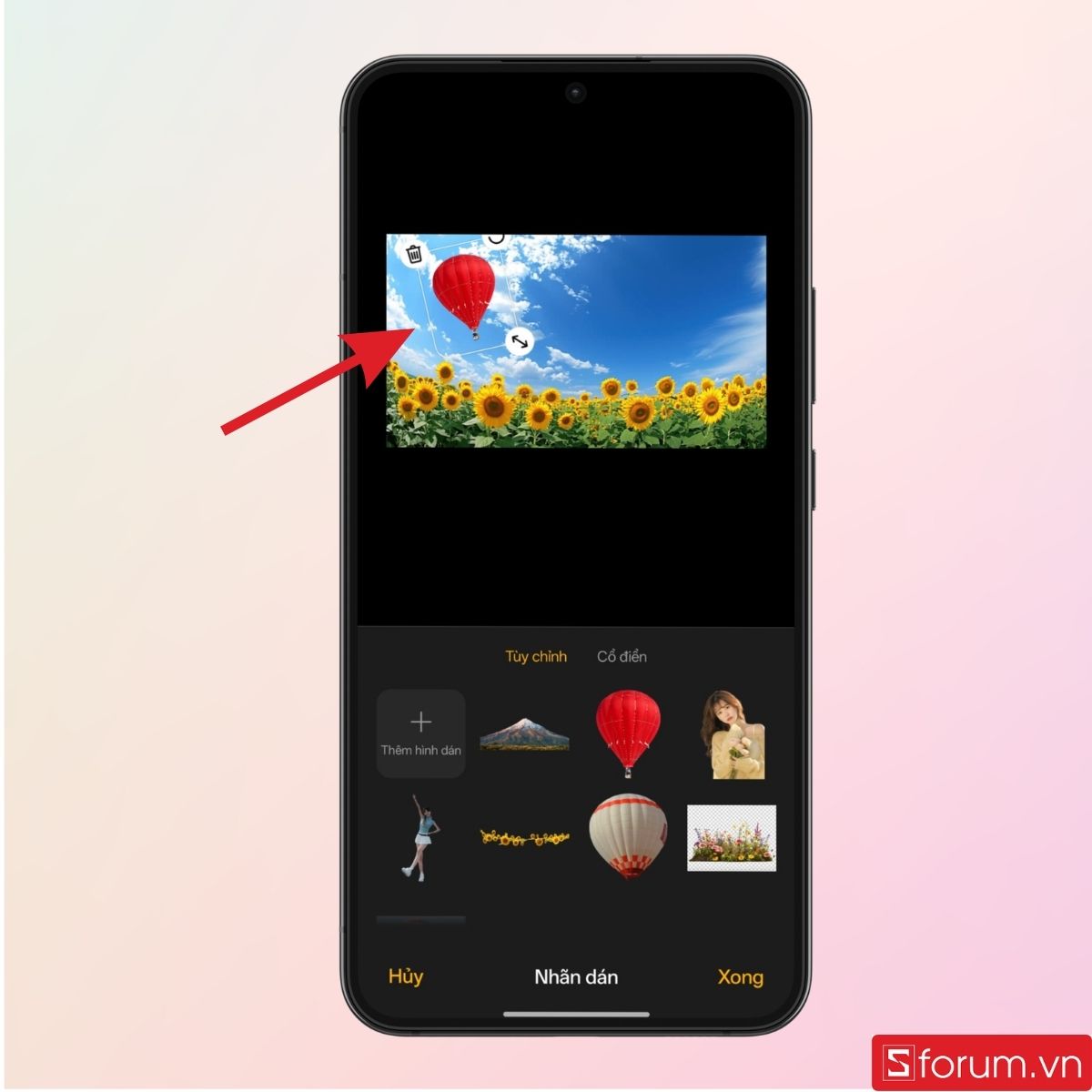 Bạn có thể kéo thả hay thay đổi kích thước của nhãn dán