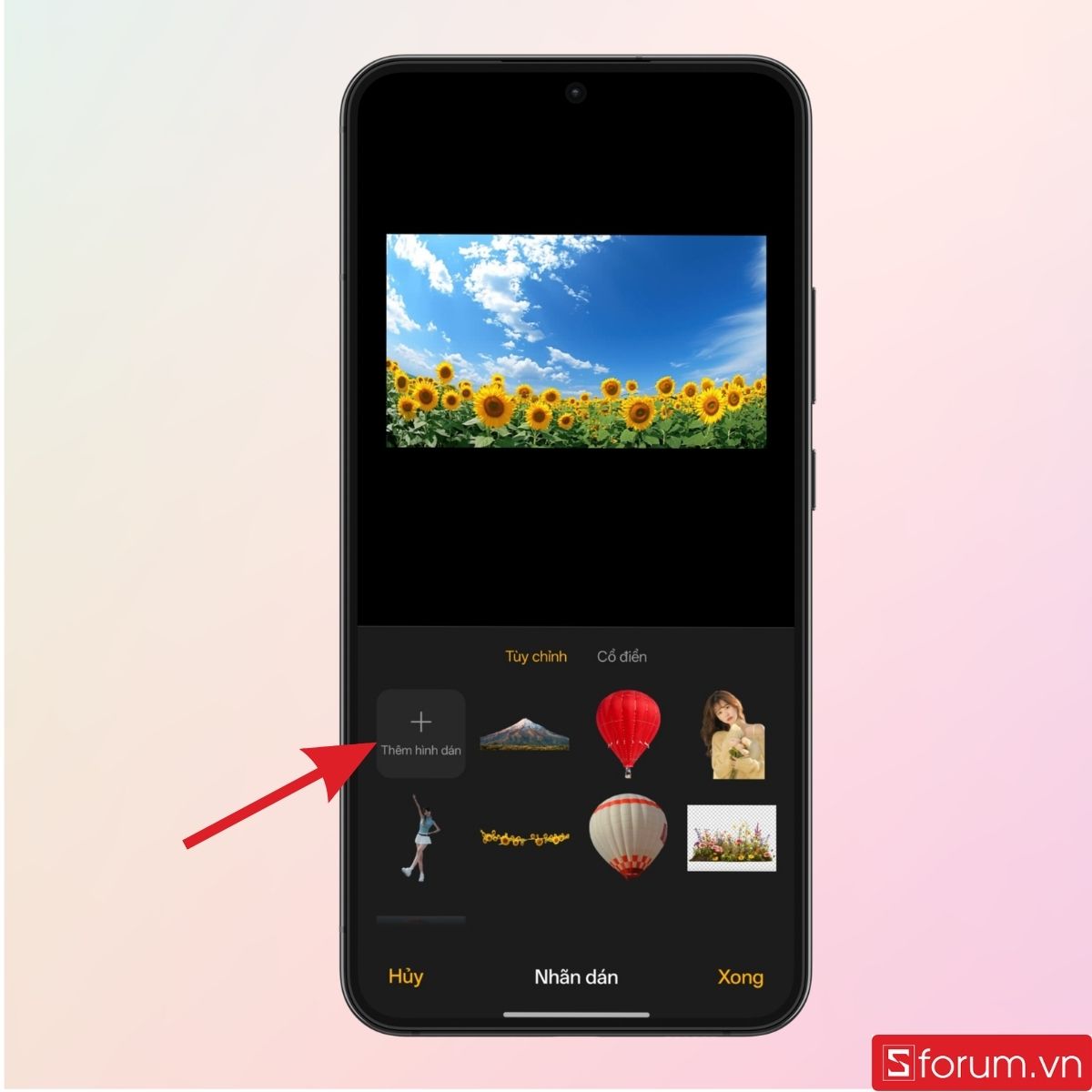 Tiếp tục chọn mục Thêm hình dán