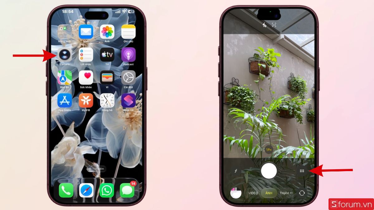 Nhấn vào biểu tượng như hình để mở tính năng camera