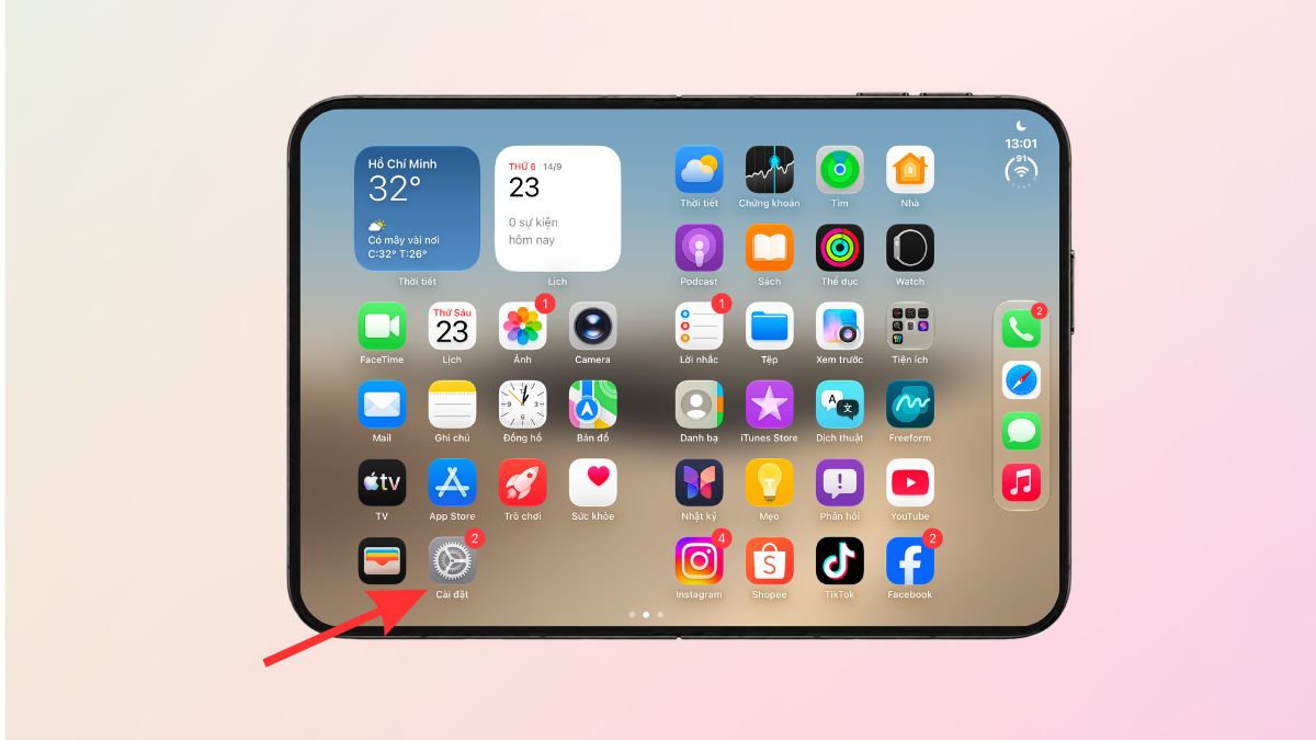 Mở mục Touch ID & Mật mã để thiết lập dấu vân tay.