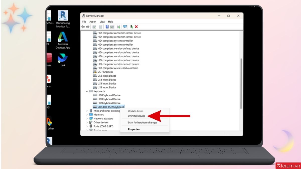Nhấn vào Uninstall Device 