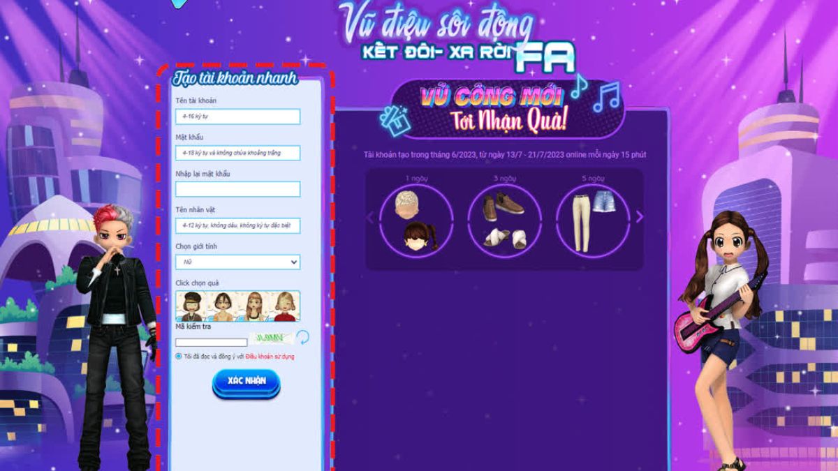 Đăng ký tài khoản để bắt đầu chơi game