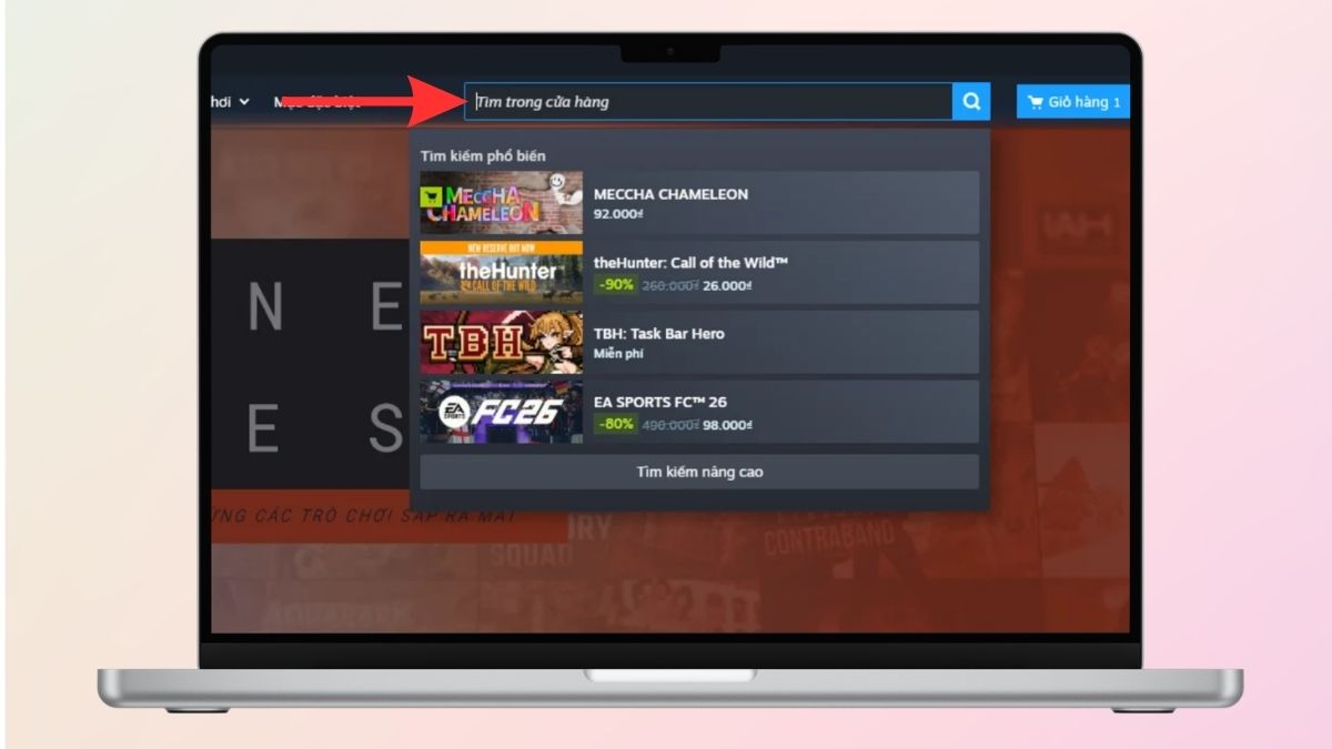Tìm tên game trên mục tìm kiếm