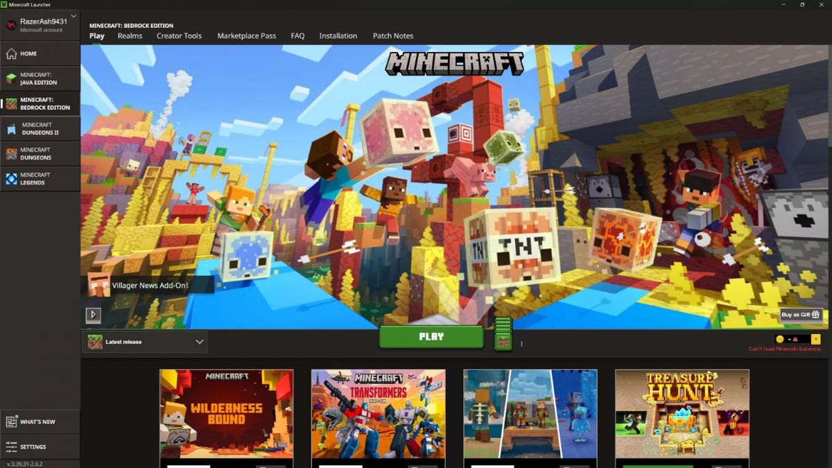 Bạn có thể cài đặt bản cập nhật từ Minecraft Launcher hoặc Microsoft Store trên Windows