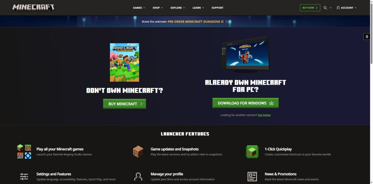 Các bước để tải Minecraft Java Edition 26.3