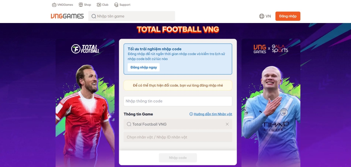 Truy cập trang web đổi code của VNGGames