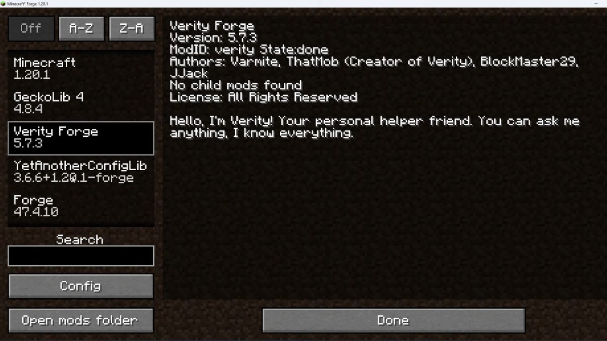 Mở bản Verity Mod trên Minecraft để bắt đầu trải nghiệm