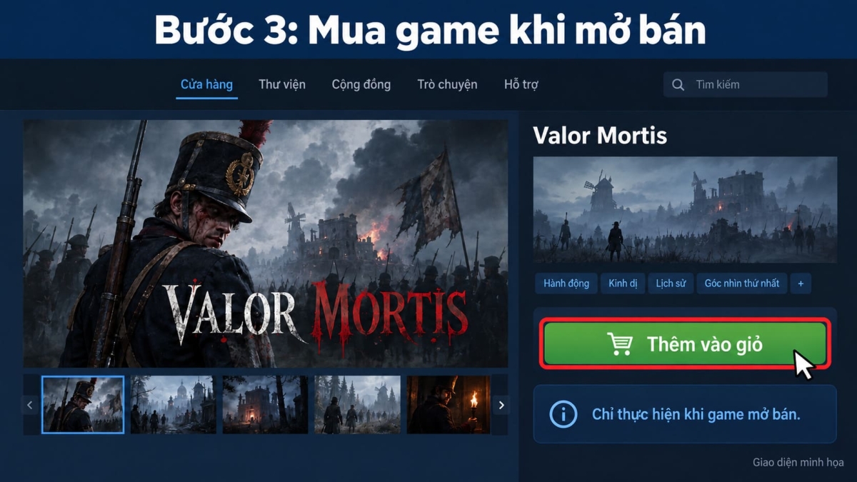 Tiến hành thêm game vào giỏ hàng và thanh toán