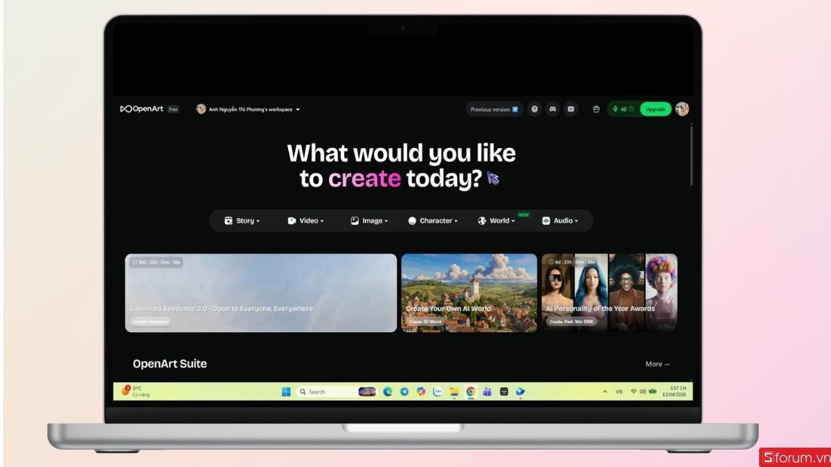Truy cập vào nền tảng OpenArt