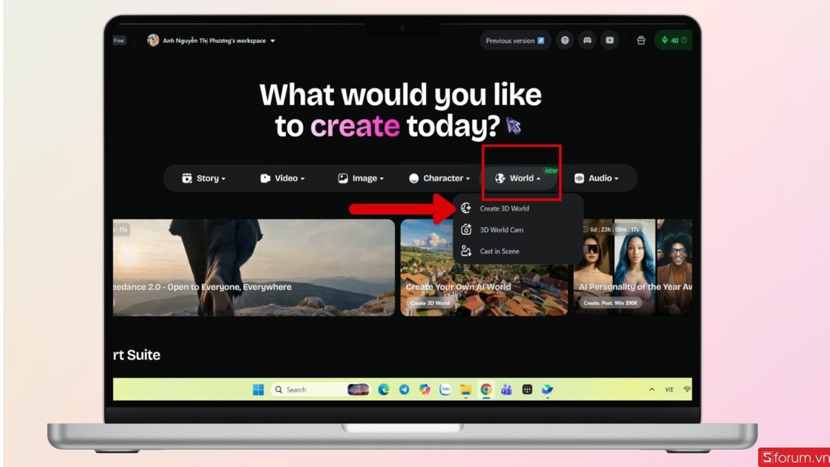 Tiếp tục nhấn chọn Create 3D World