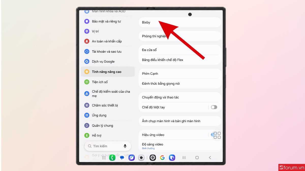 Nhấn vào mục Bixby