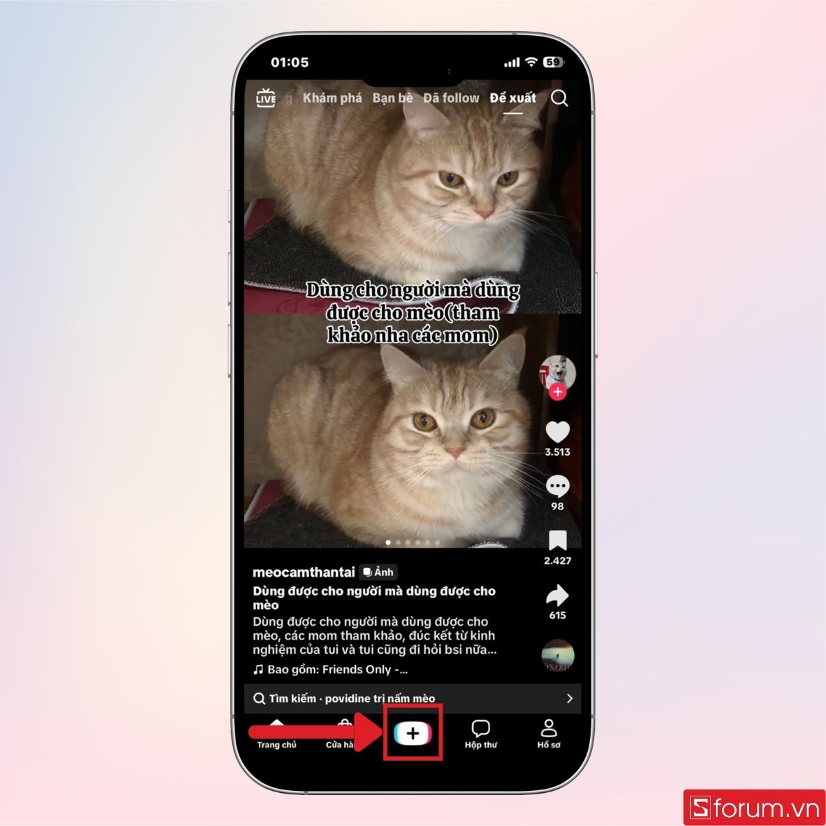 Nhấn vào dấu cộng để bắt đầu quay video