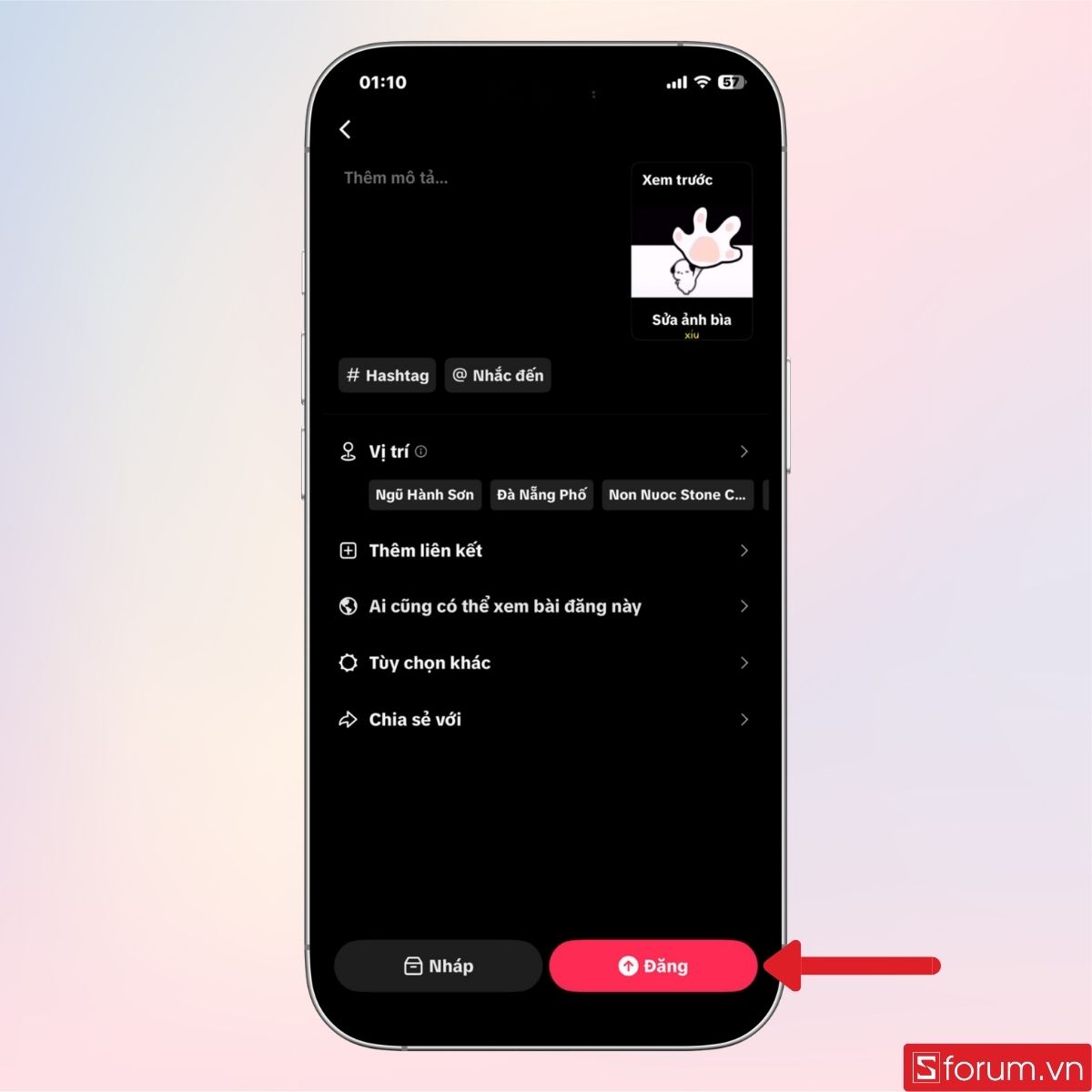 Tiến hành đăng video như hình