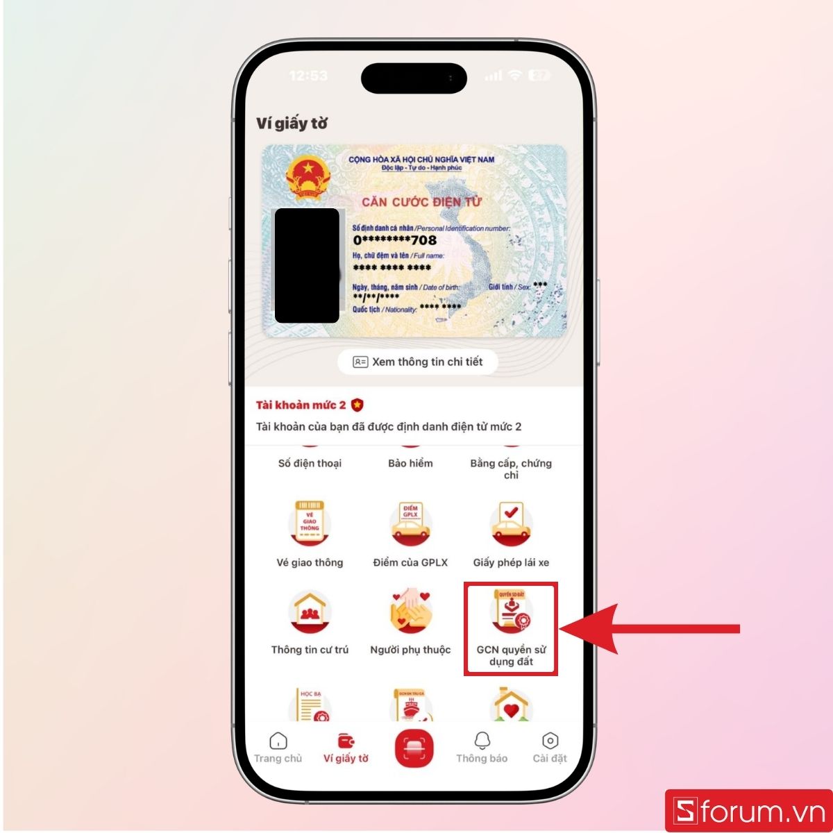 Nhấn chọn GCN quyền sử dụng đất