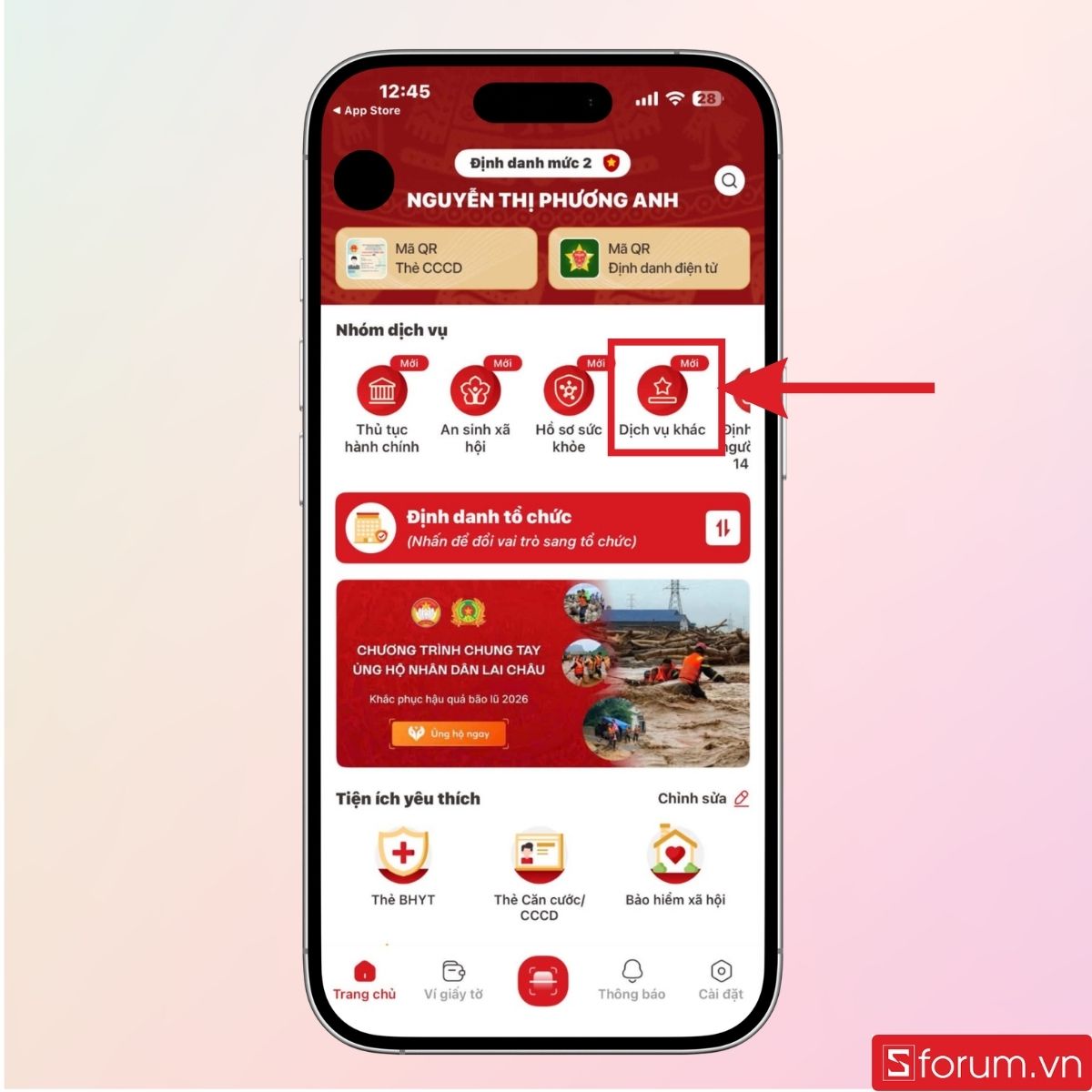 Nhấn vào mục Dịch vụ khác
