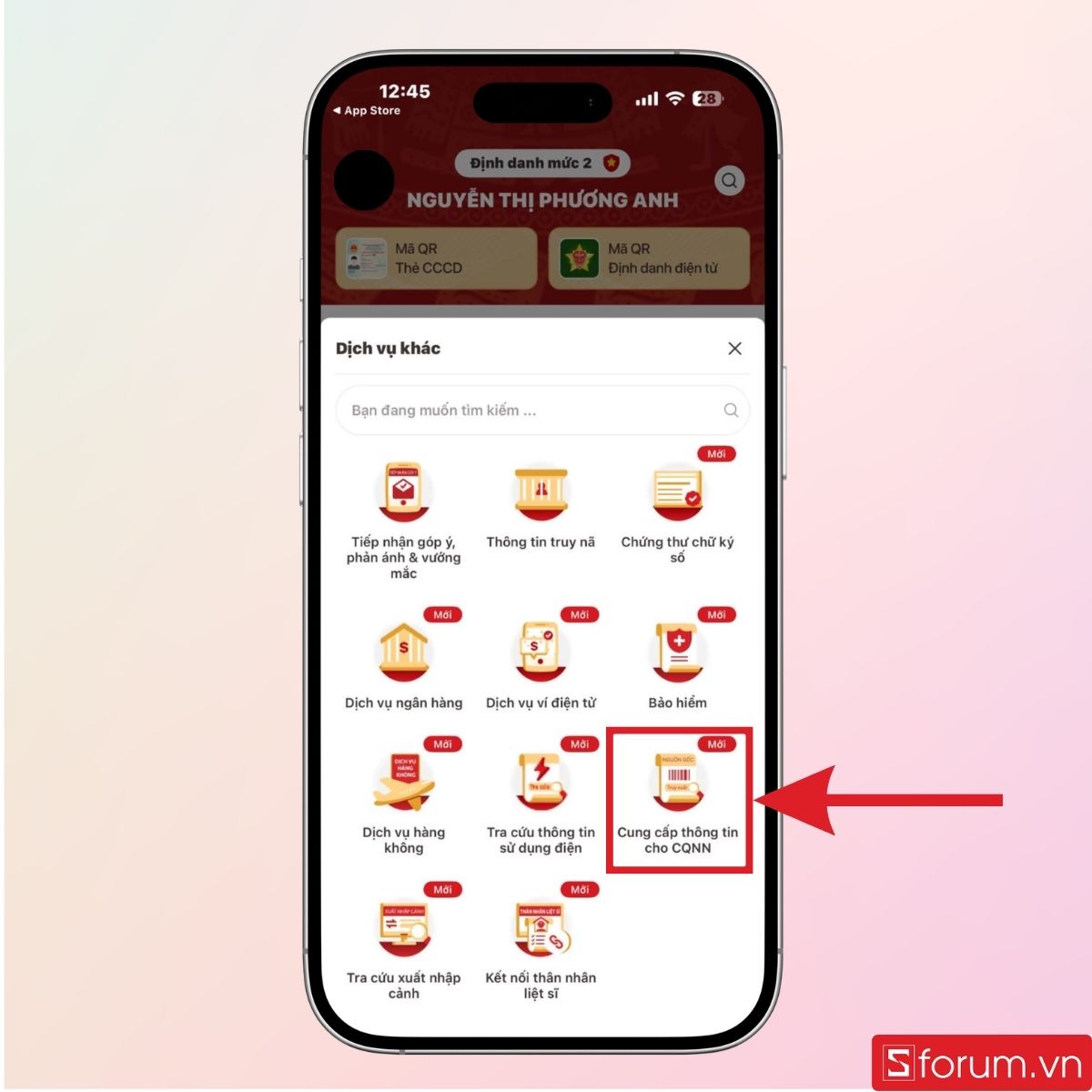 Nhấn chọn mục Cung cấp thông tin cho cơ quan Nhà nước