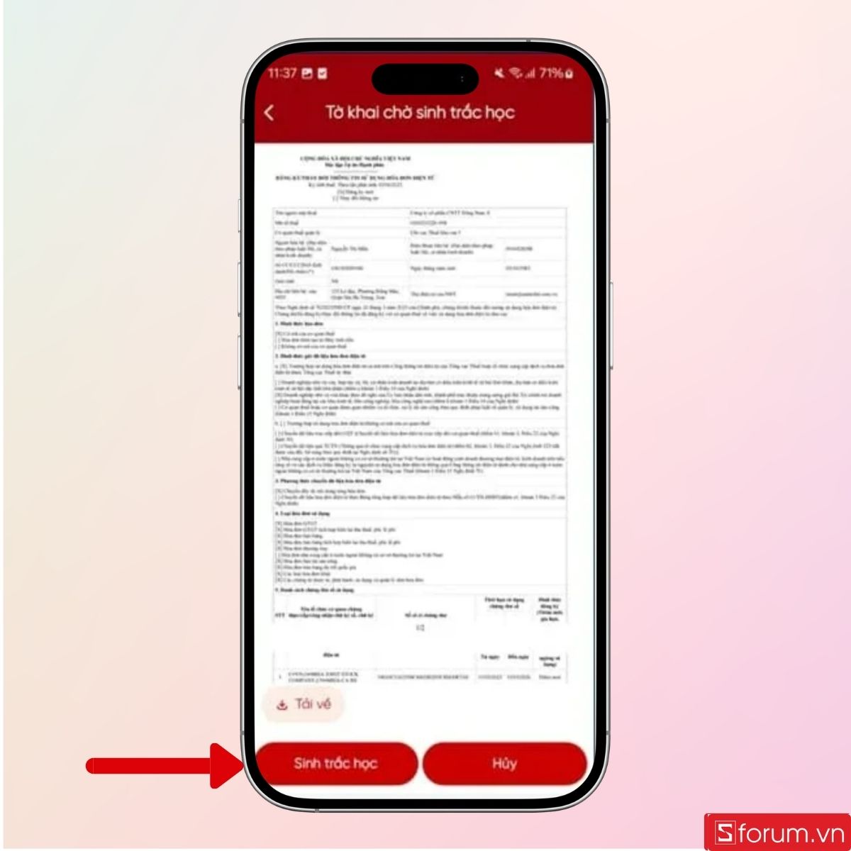 Nhấn vào mục Sinh trắc học để bắt đầu