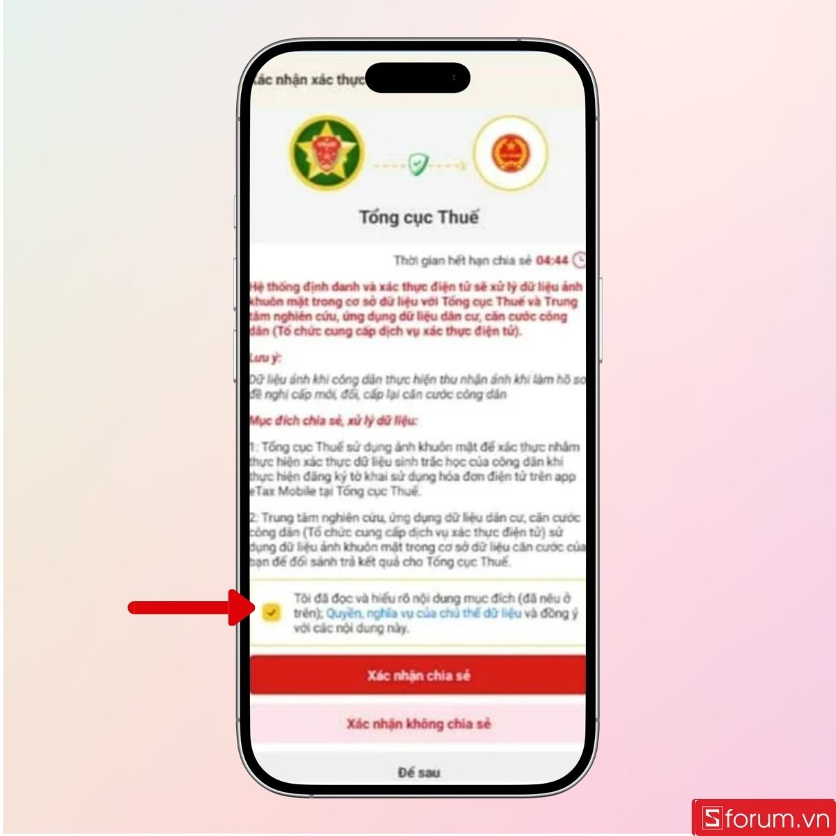 Nhấn vào đồng ý yêu cầu chia sẻ thông tin