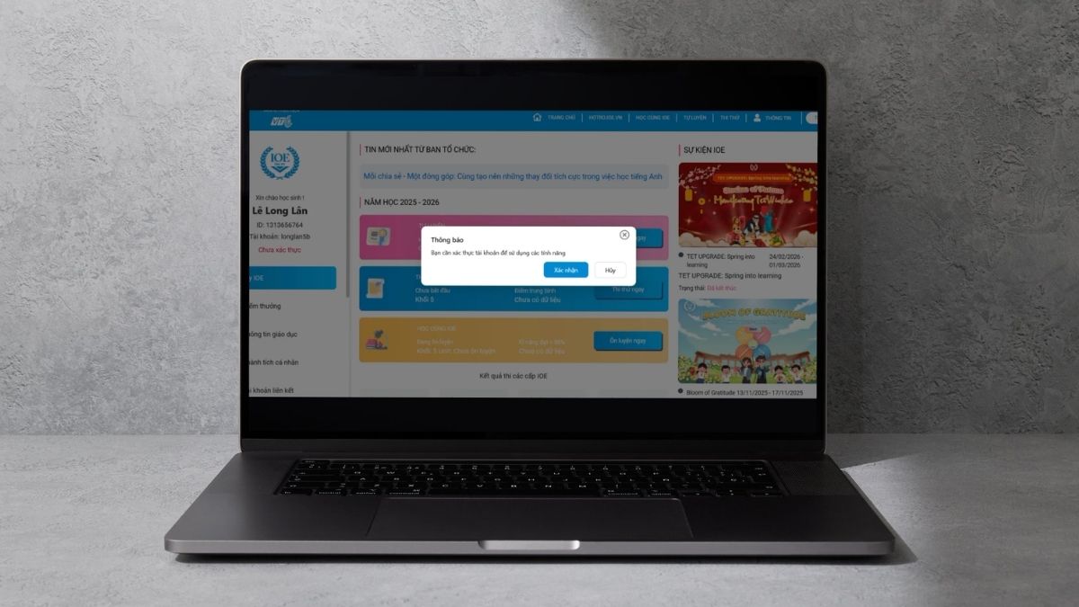 Đăng nhập vào tài khoản IOE và bấm mục Bảo mật