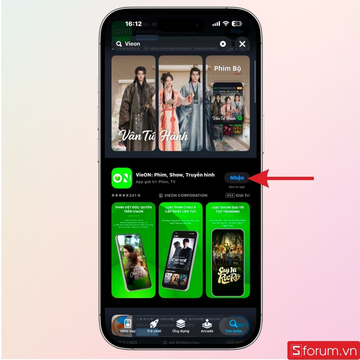 Tải ứng dụng VieON trên App Store hoặc CH Play