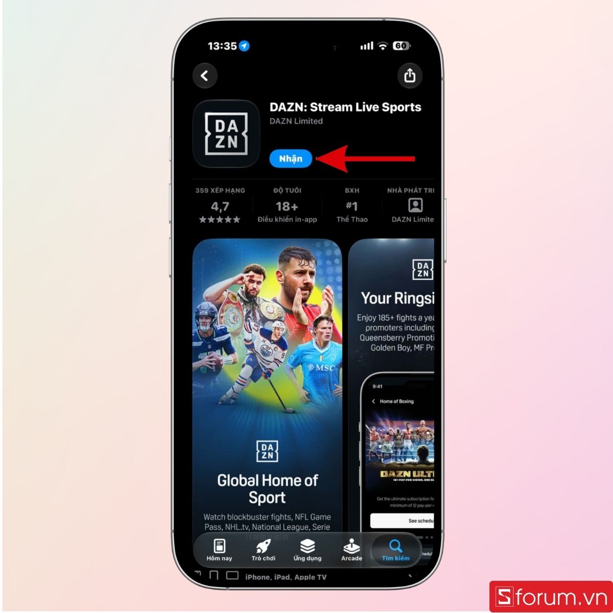 Tải app DAZN trên cửa hàng ứng dụng