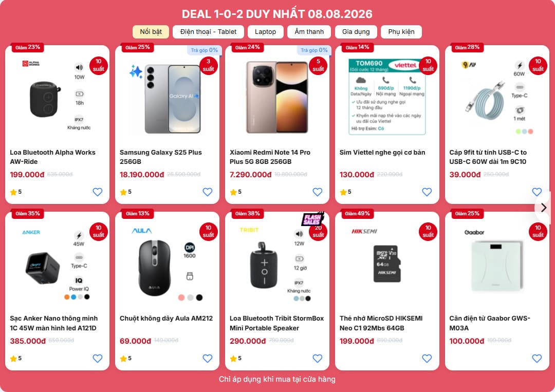 Các deal sale 1-0-2 tại ngày lễ khai trương