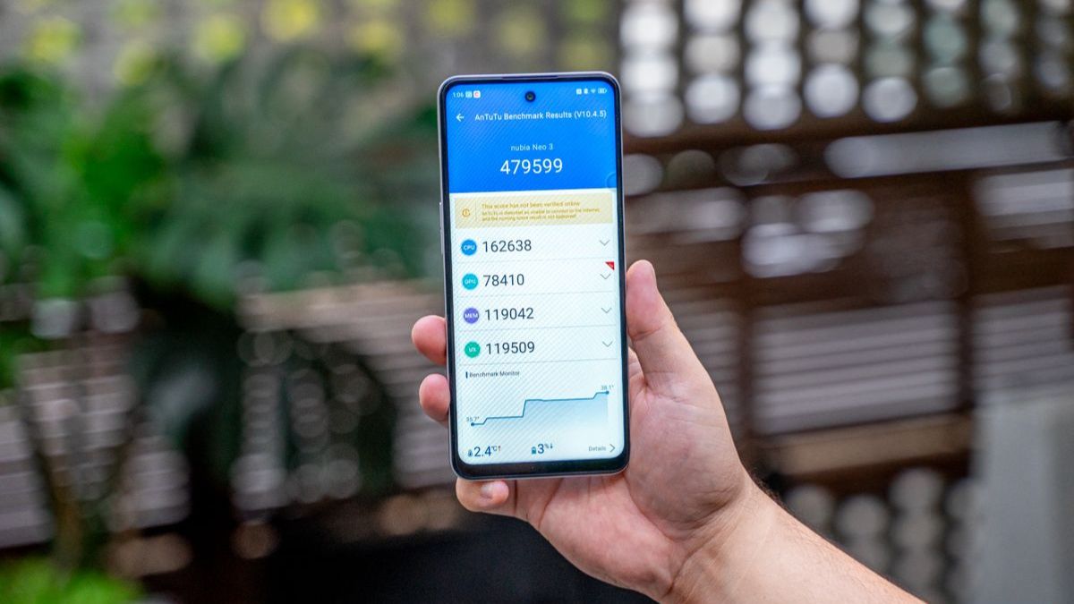 Unisoc T8100 trên Nubia Neo 3 đạt 479,599 điểm AnTuTu
