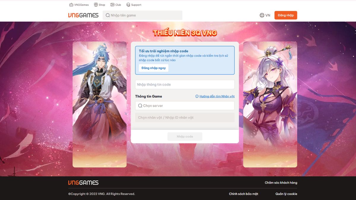 Truy cập trang web đổi code của VNGGames