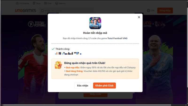 Thông báo đổi code thành công
