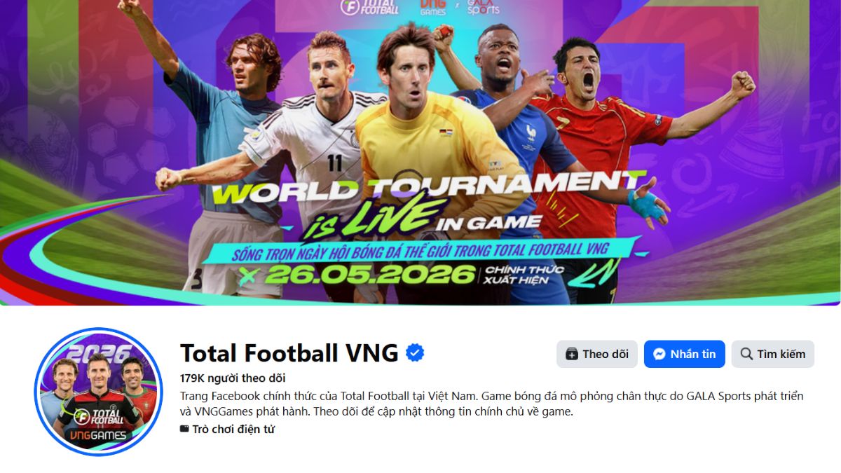 Theo dõi fanpage Total Footbal VNG chính thức