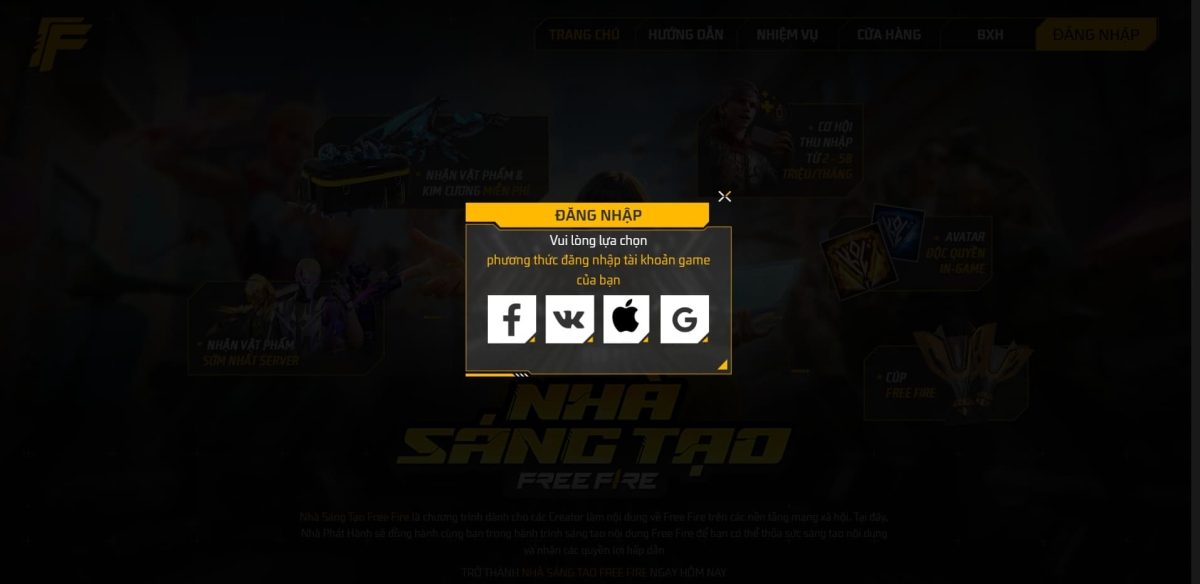 Đăng nhập tài khoản Garena Free Fire của bạn