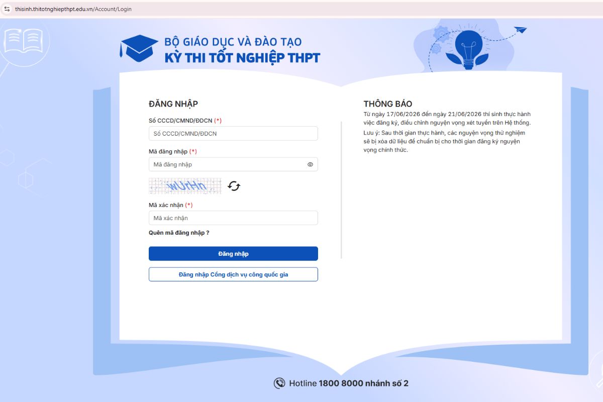 Vào trang web quản lý thi của Bộ GD & ĐT