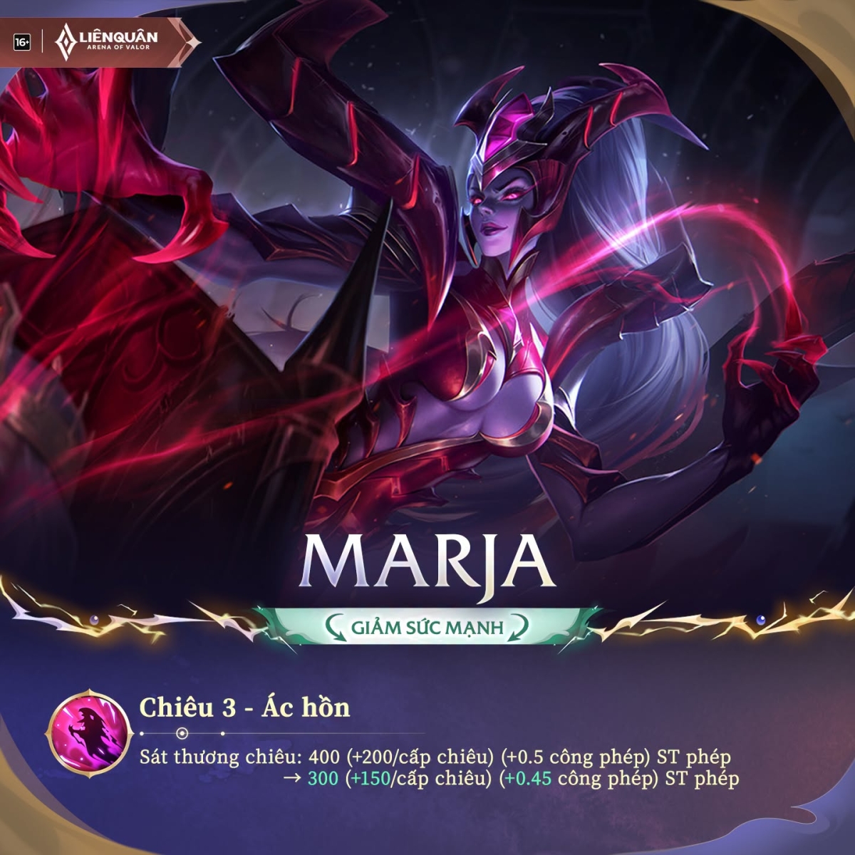 Marja bị giảm sát thương chiêu cuối