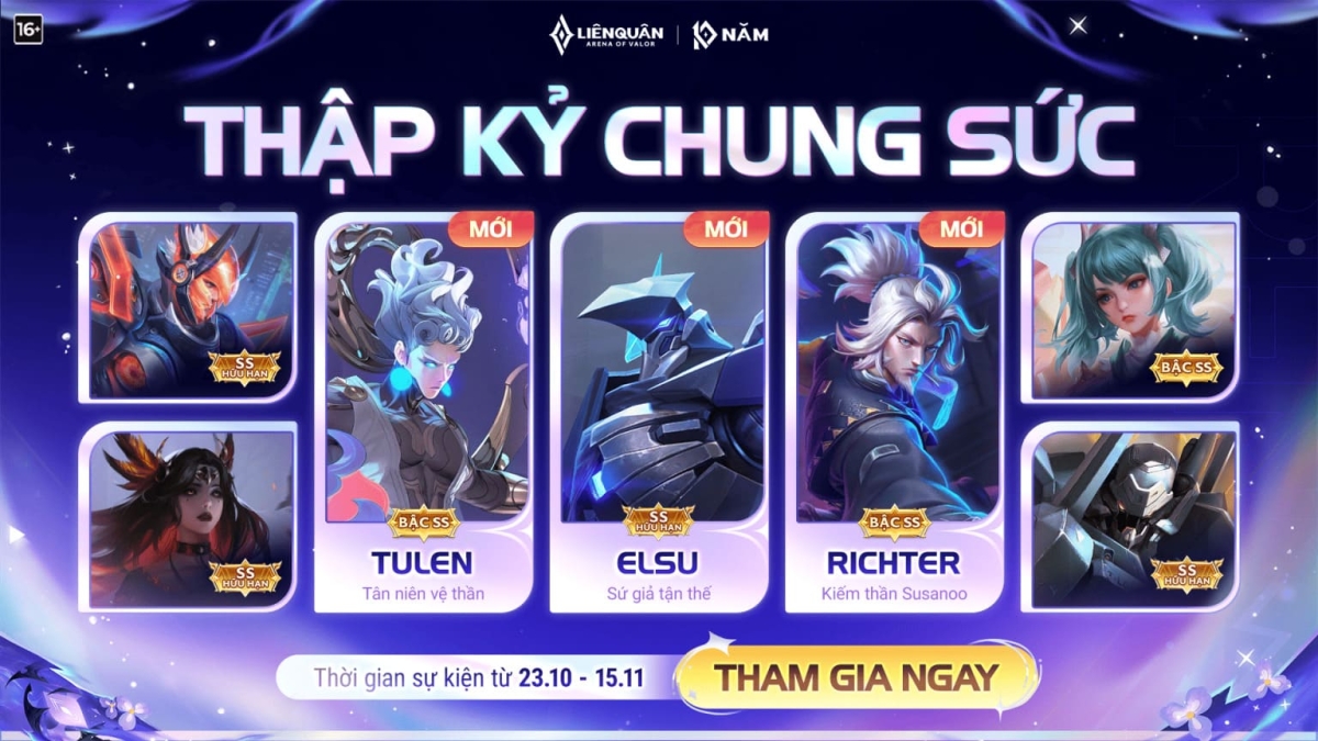 Thập Kỷ Chung Sức, nhận miễn phí trang phục lên tới SS hữu hạn