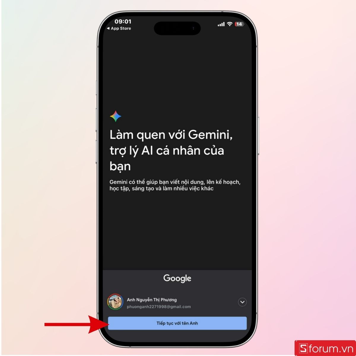 Đăng nhập tài khoản vào Gemini