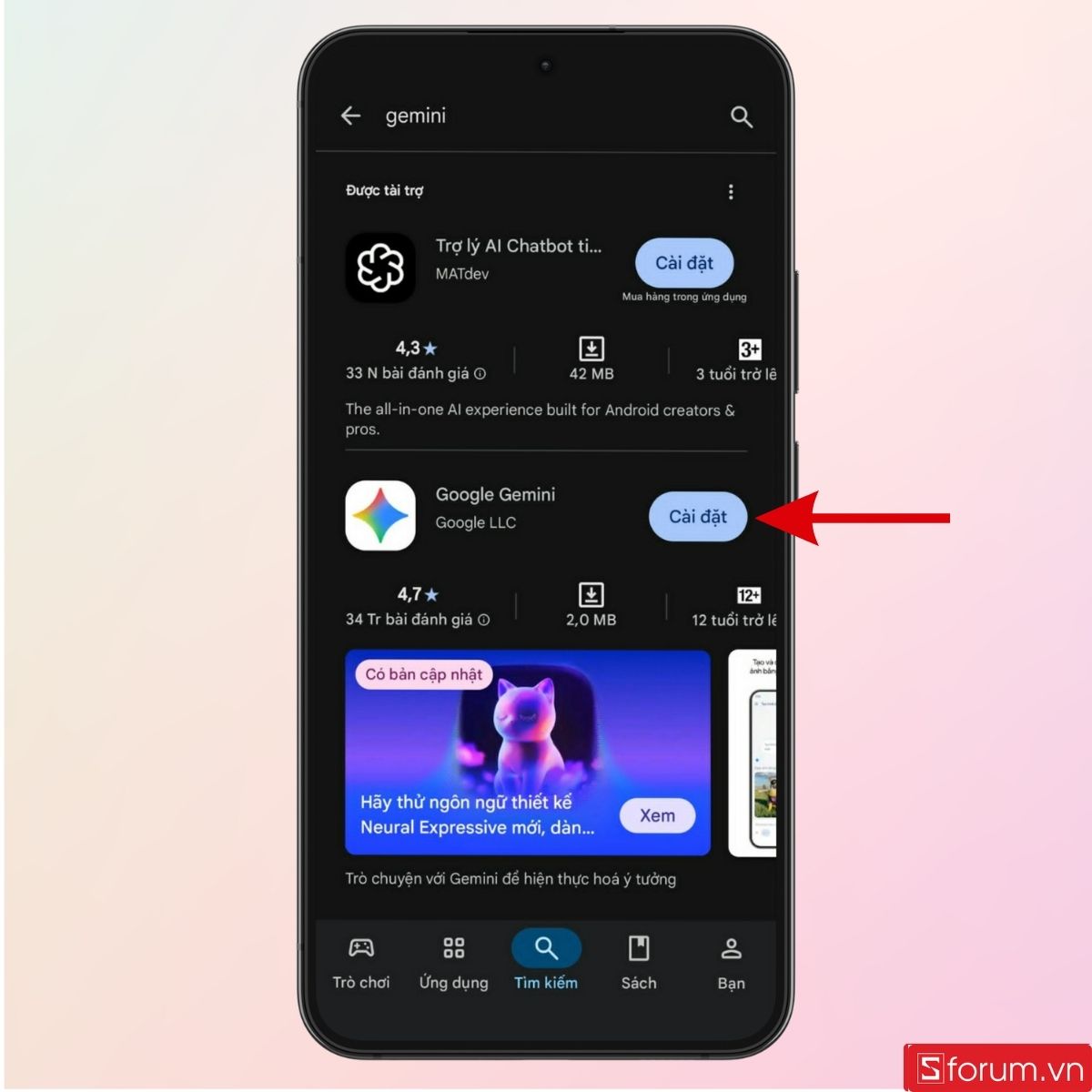 Cài đặt ứng dụng Google gemini