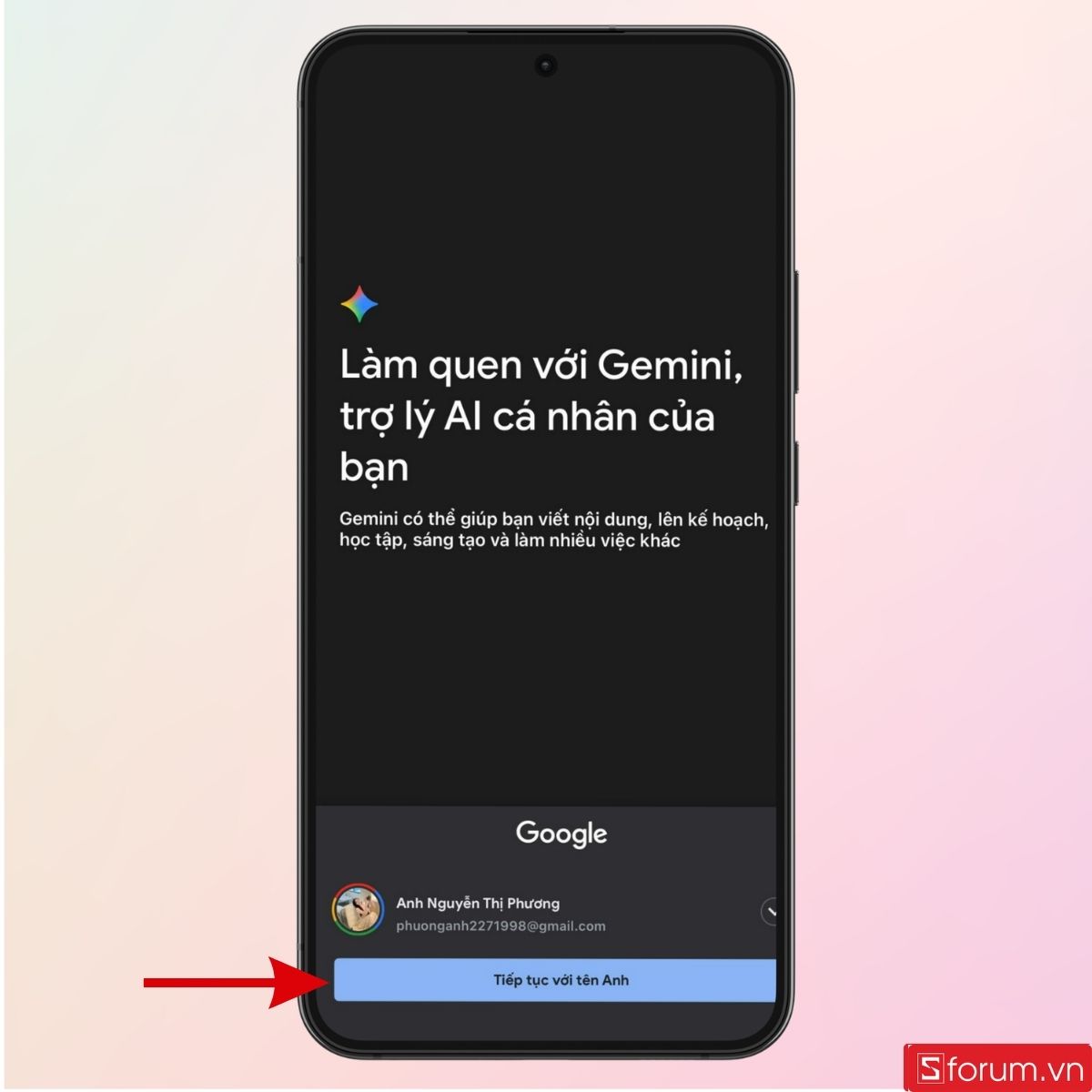 Tiếp tục đăng nhập tài khoản vào Gemini